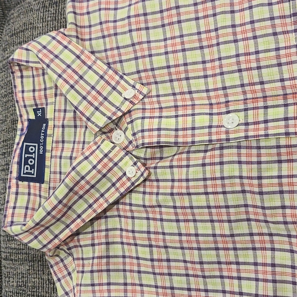 Polo 100% cotton light plaid button up dress shirt